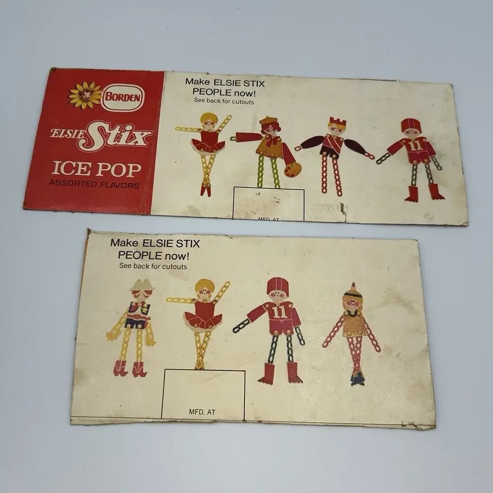 1970s Vintage Borden Elsie Stix w/ Orignal Box & Manual Plastic Popsicle Sticks